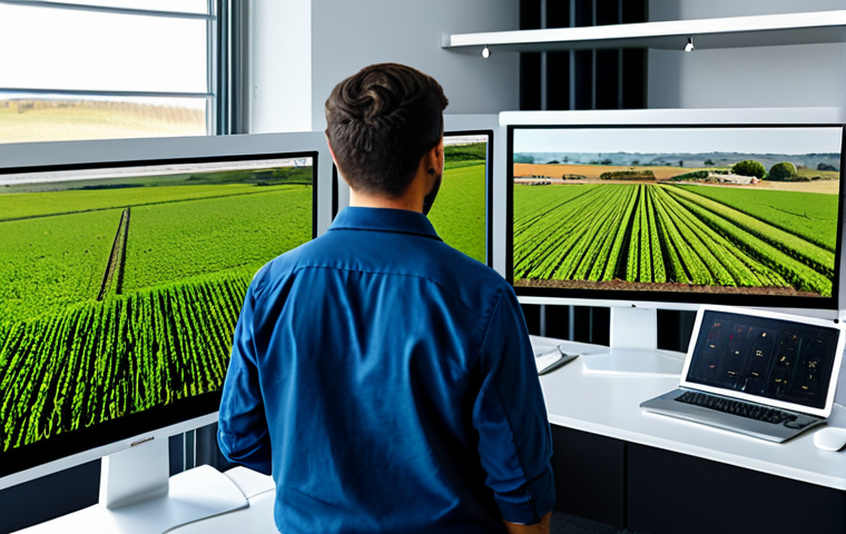 농업경영사 실무와 팀워크 중요성 - **Prompt:** A fully clothed, professional agricultural engineer inspecting a field with smart irriga...