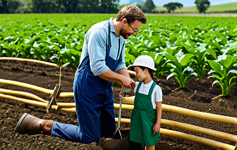 농업경영사 실무와 팀워크 중요성 - **Prompt:** A group of fully clothed farm workers, appropriate attire, collaborating on data analysi...