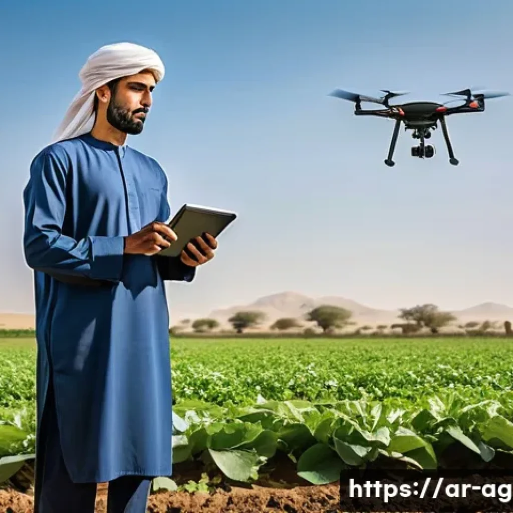 농업경영사 자격증으로 농업 관련 창업하기 - **Prompt:** A modern Arab farmer, wearing a clean, traditional thobe and ghutra, stands confidently ...
