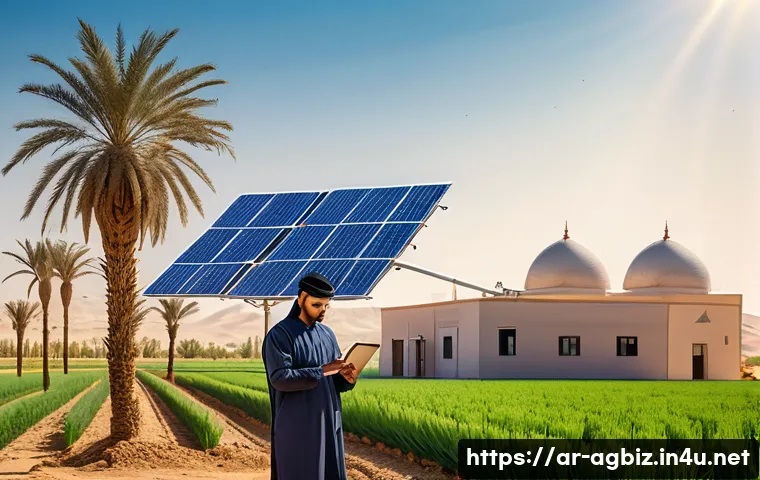 농업경영사 이직에 유리한 산업 분야 - A high-tech digital farm in an arid Middle Eastern landscape, featuring a skilled agricultural busin...