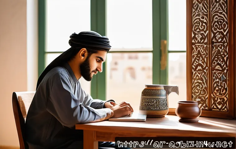 농업경영사 시험 스케줄 관리법 - A focused young Arab student studying agricultural management in a modern, sunlit room decorated wit...