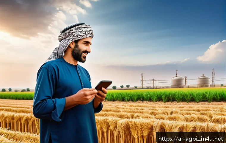 농업경영사 직무 스킬 향상법 - A vibrant Middle Eastern farm landscape during harvest season, showcasing a farmer wearing tradition...